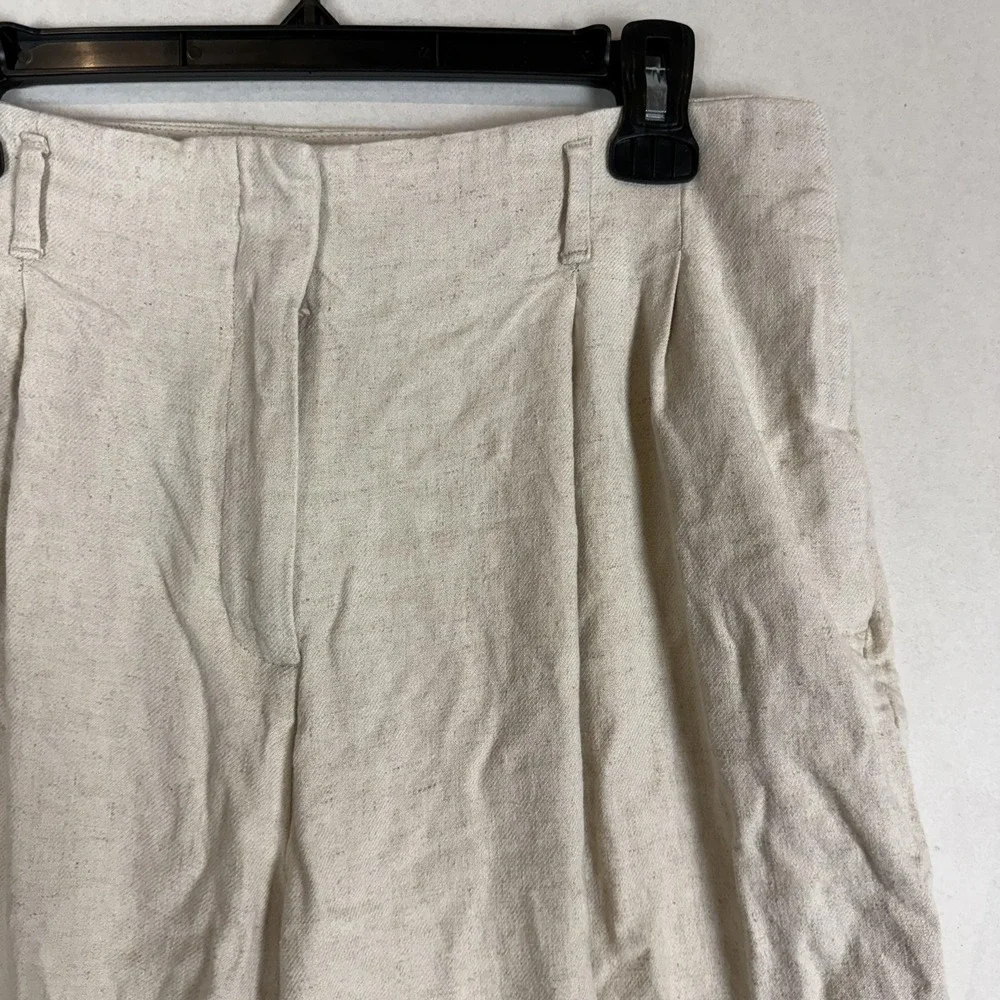 H&M Pants Womens 12 White Linen Blend Pleated Wide Leg Dress Twill Pockets